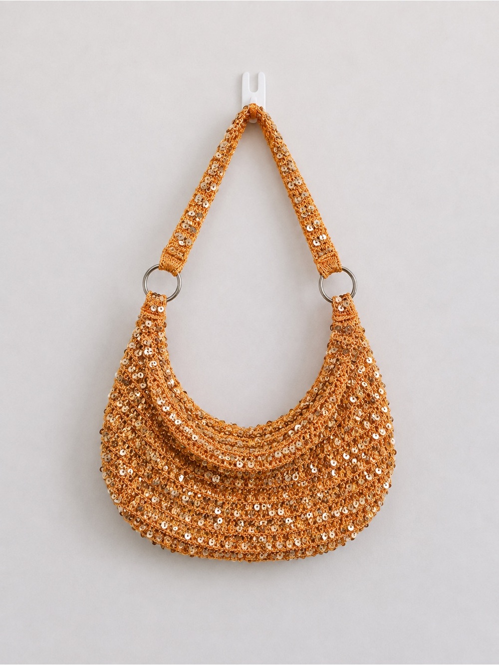 Gold Sequin Crochet Hobo Bag